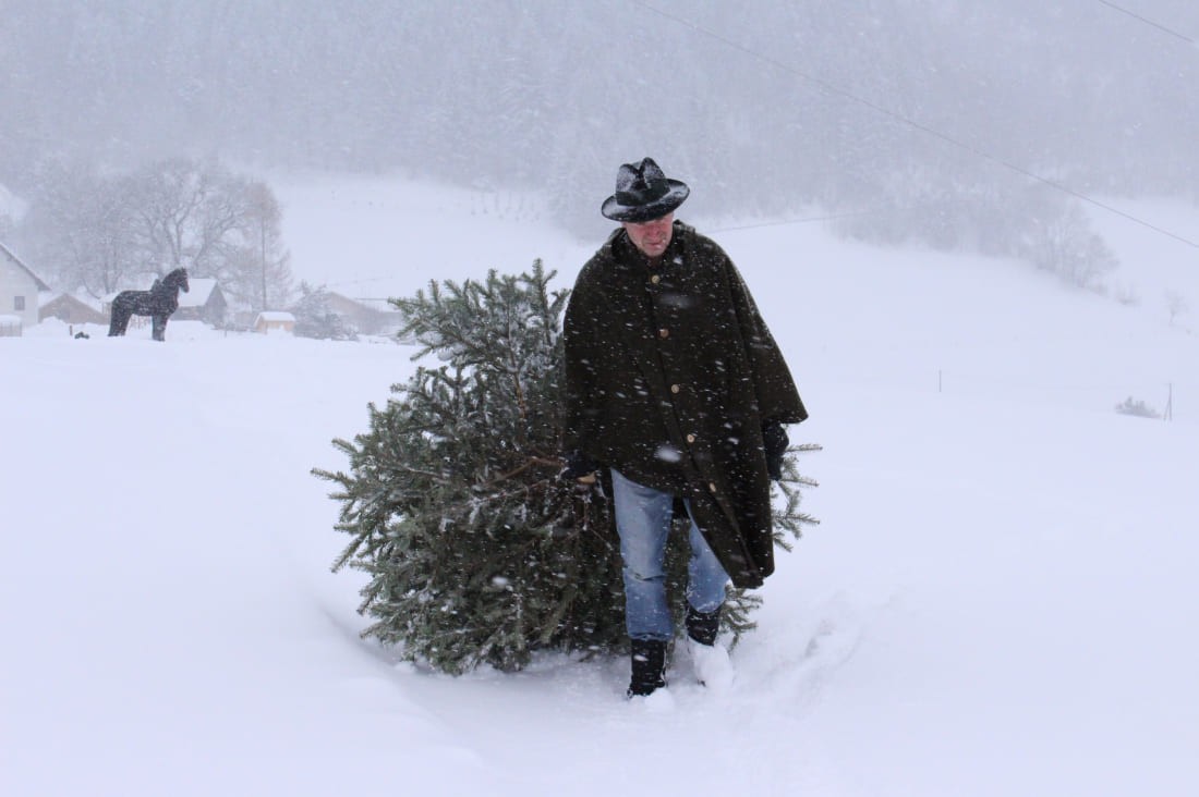 Feldarbeit auf dem Bauernhof im Winter