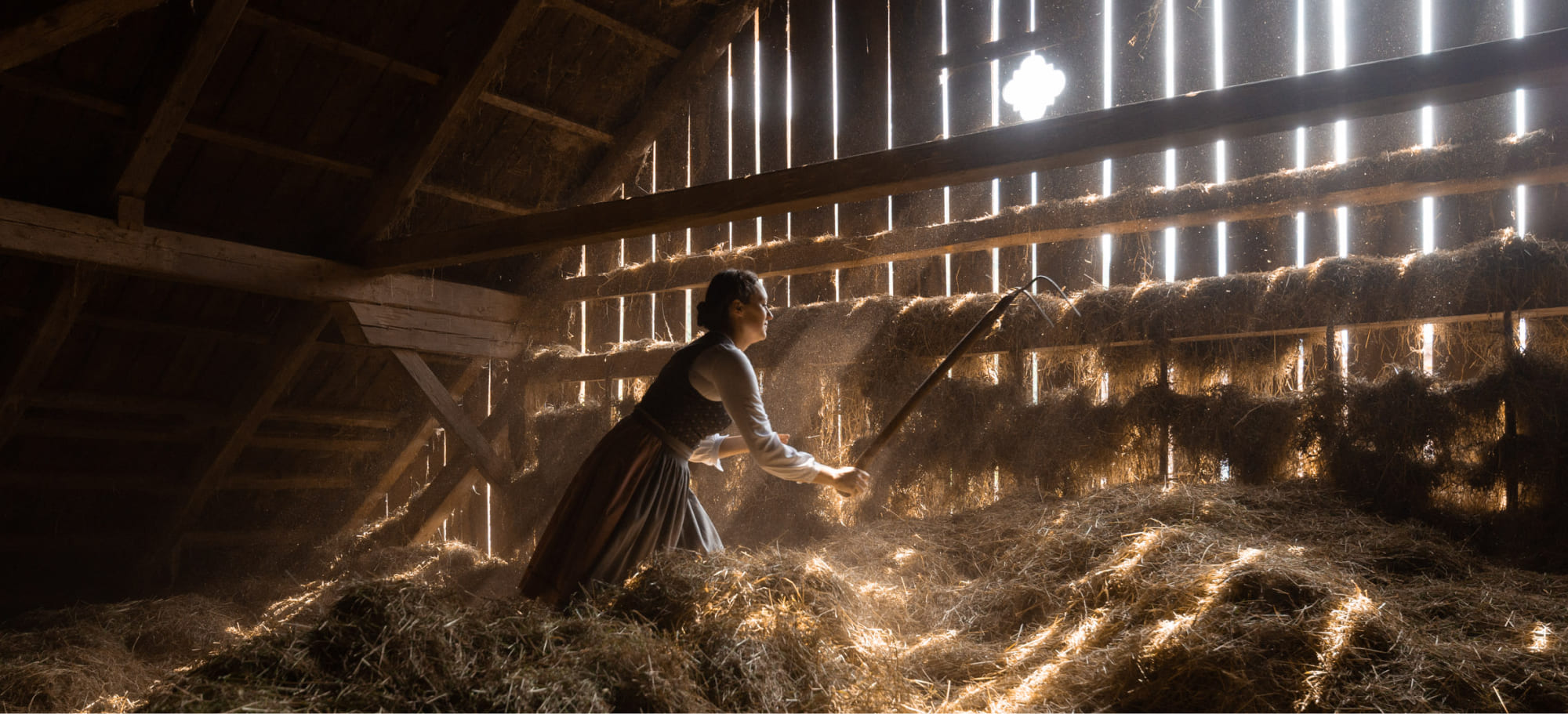 Sennerin im Stall am Bauernhof Lutzmannhof in der Steiermark